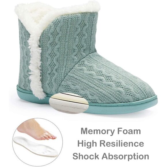 Women's Light Green Winter Warm Fluffy Fur Lined Plush Bootie Slippers Shoes - Picture 2 of 7